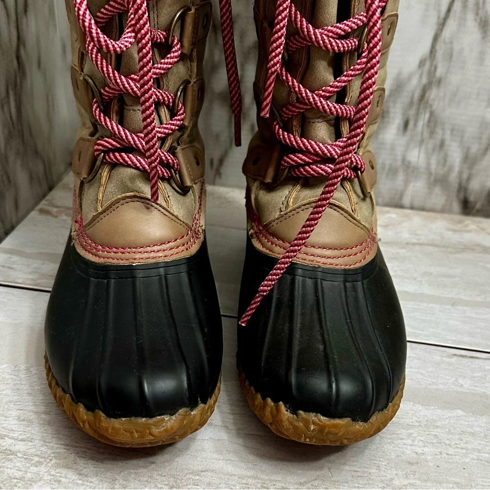 Espirit Women Sz 7 Pink Tan Belinda Muck Boots Farmcore Lace Up Tall Duck Shoes